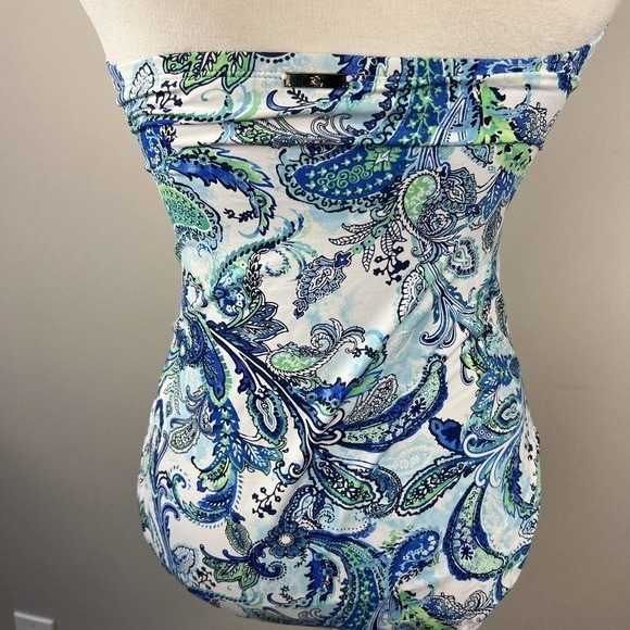 Lauren Ralph Lauren Fiesta PaisleyTwist Bandeau One Piece Swimsuit 16 - Picture 13 of 16